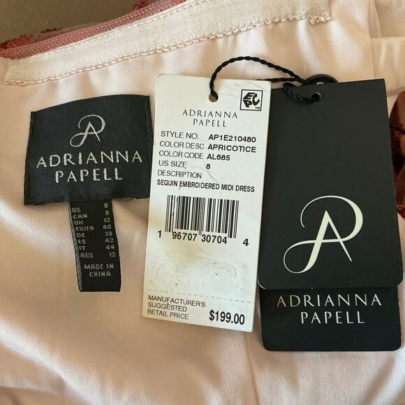 Adrianna Papell Sequin Off the Shoulder Cocktail Dress Pink Floral Midi Sheath - Picture 9 of 13